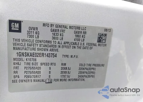 2014 Chevrolet Tahoe Ls z USA, uszkodzony, nr VIN 1GNSKAE02ER143754